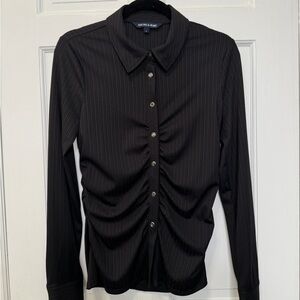 Veronica Beard Ribbed Ruched Button Front Top Black Size Medium